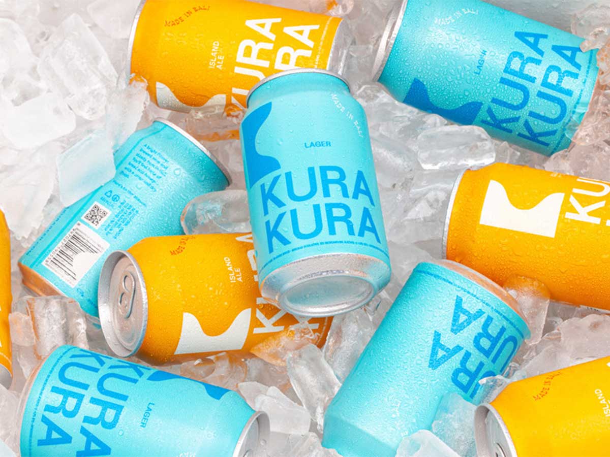 Kura-Kura Beer cans from the canning line at Kura-Kura Brewery, Plaga Bali